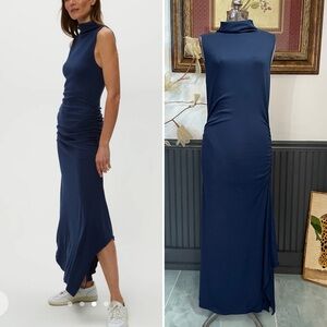 NWT Evereve Michael Stars Nicola Ribbed Handkerchief Dress Nocturnal - Sz L 🧡🎀